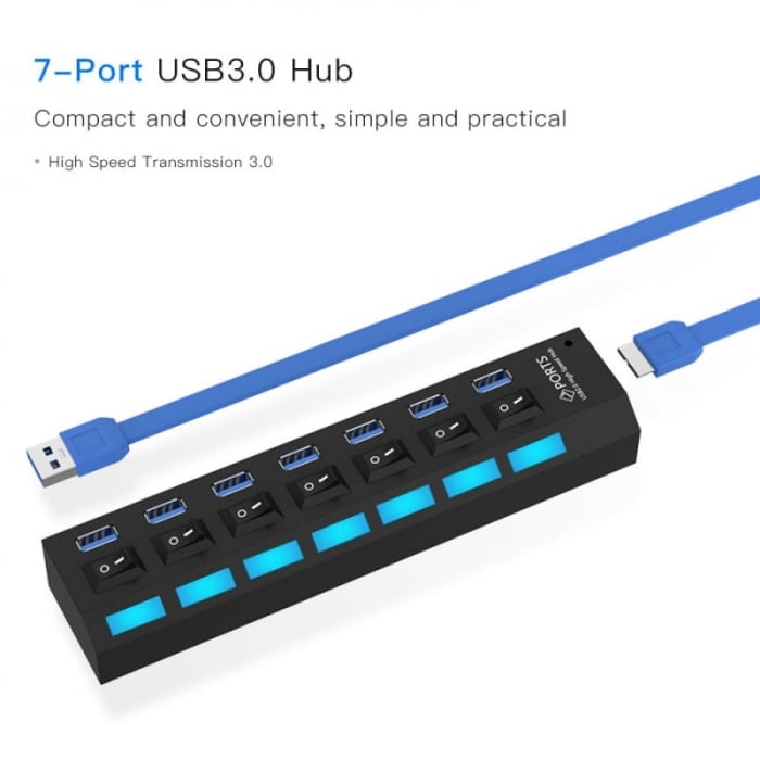 Hub USB 3.0 cu 7 Porturi, Negru [2]