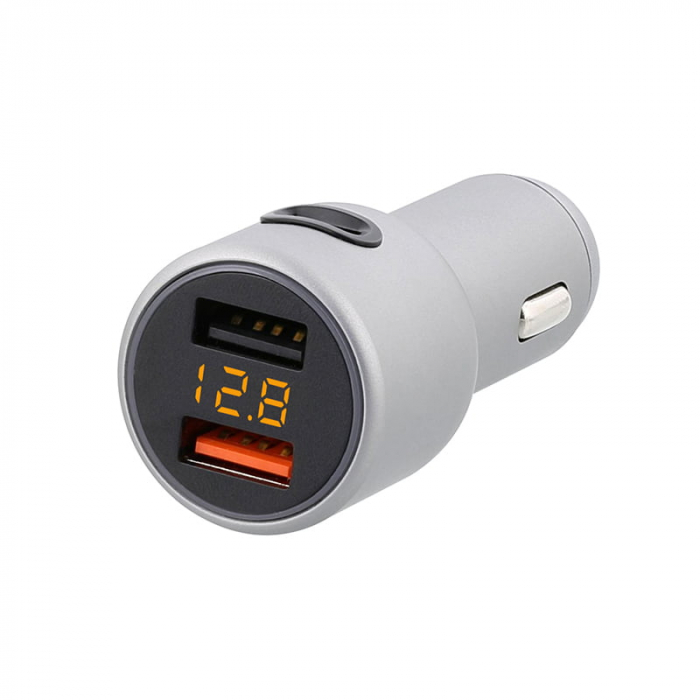 Incarcator auto USB Tellur Fast Charger 2 x USB + 1 x Type-C cu afisaj, Argintiu [1]