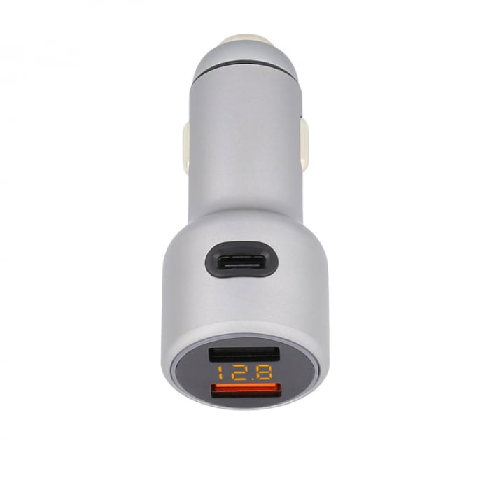 Incarcator auto USB Tellur Fast Charger 2 x USB + 1 x Type-C cu afisaj, Argintiu [3]