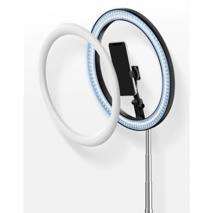 Lampa neagra circulara Ring Light Selfie SmartGSM® cu suport de telefon si trepied reglabil pe inaltime 52-170 cm, 144 Leduri, Diametru 29 cm [5]