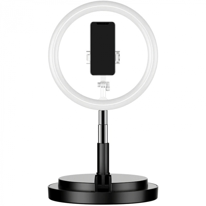 Lampa neagra circulara Ring Light Selfie SmartGSM® cu suport de telefon si trepied reglabil pe inaltime 52-170 cm, 144 Leduri, Diametru 29 cm [2]