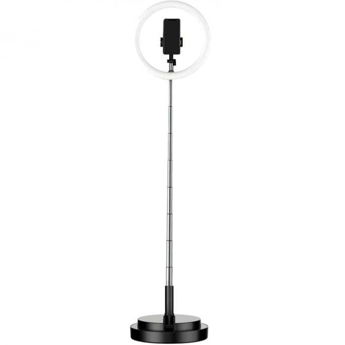 Lampa neagra circulara Ring Light Selfie SmartGSM® cu suport de telefon si trepied reglabil pe inaltime 52-170 cm, 144 Leduri, Diametru 29 cm [3]