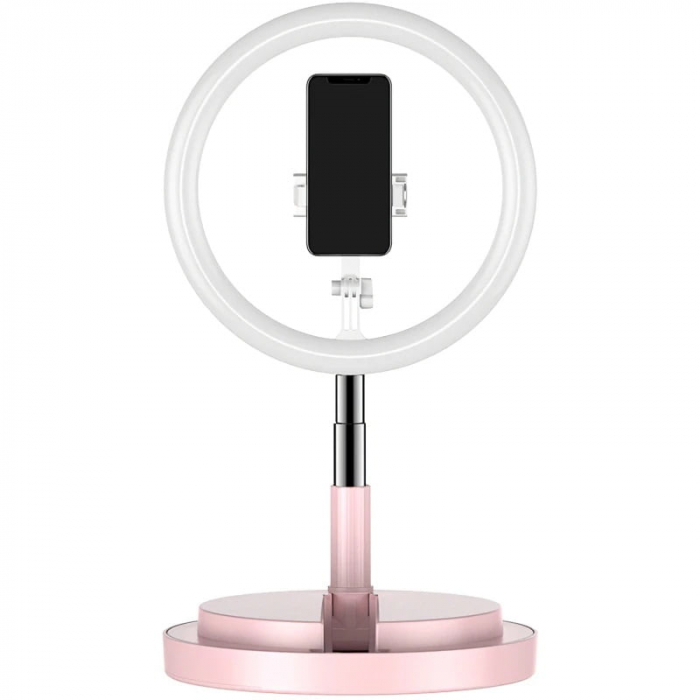 Lampa roz circulara Ring Light Selfie SmartGSM® cu suport de telefon si trepied reglabil pe inaltime 52-170 cm, 144 Leduri, Diametru 29 cm [2]