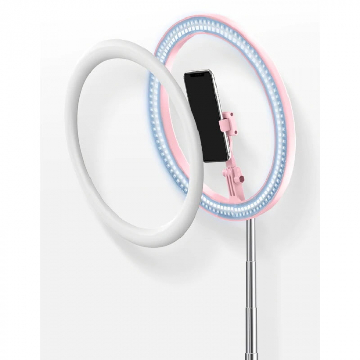 Lampa roz circulara Ring Light Selfie SmartGSM® cu suport de telefon si trepied reglabil pe inaltime 52-170 cm, 144 Leduri, Diametru 29 cm [4]
