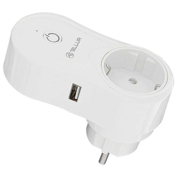 Priza Smart AC Plug Tellur, WiFi, 1 Priza Schuko + USB (1A), 2400W, 10A , Alb [1]