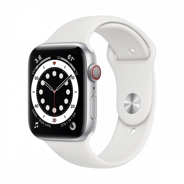 Resigilat - Apple Watch 6 GPS + Cellular, 44mm Silver Aluminium Case, White Sport Band [1]