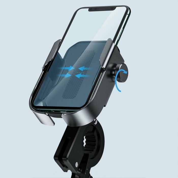 Suport bicicleta Baseus pentru telefon cu prindere pe ghidon / oglinda, Metal Armor, Negru, Blister [8]