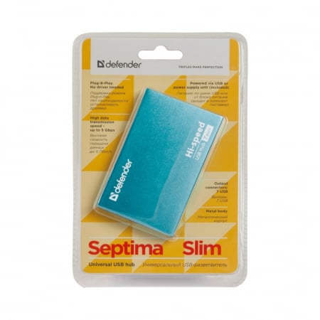 Hub USB 2.0 Defender Septima Slim cu 7 Porturi, Albastru [4]