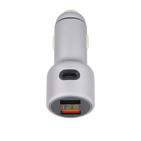 Incarcator auto USB Tellur Fast Charger 2 x USB + 1 x Type-C cu afisaj, Argintiu [2]