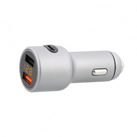 Incarcator auto USB Tellur Fast Charger 2 x USB + 1 x Type-C cu afisaj, Argintiu [1]