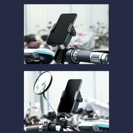 Suport bicicleta Baseus pentru telefon cu prindere pe ghidon / oglinda, Metal Armor, Negru, Blister [14]