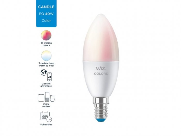 Bec led WiZ Wi-Fi Bluetooth 4.9W E14 2200-6500K RGB 470lm Philips 8718699787097 [1]