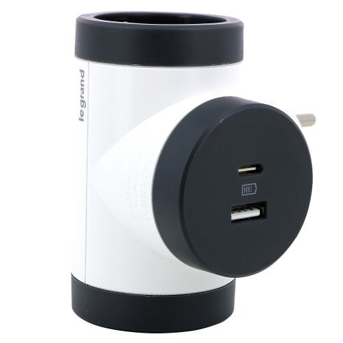 Bloc priza rorativ 2x 2P+T 16A si USB A+C alb-negru Legrand 694522 [1]
