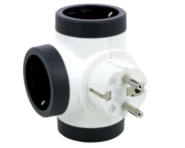 Bloc priza tripla iesire laterala rotativ 2P+T 16A alb-negru Legrand 694521 [3]