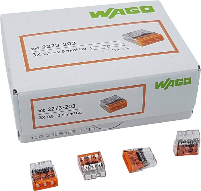 Clema conector conductori unifilari 3x max 2.5mm Wago 2273-203 [2]