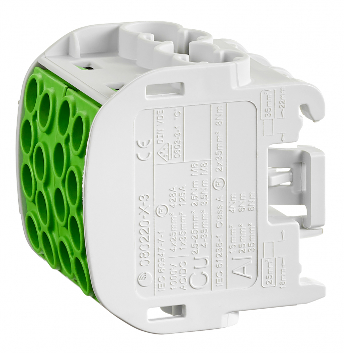 Clema de derivatie Cu-Al 35mmp 4 intrari - 4 iesiri galben/verde Schrack IKA26232 [2]