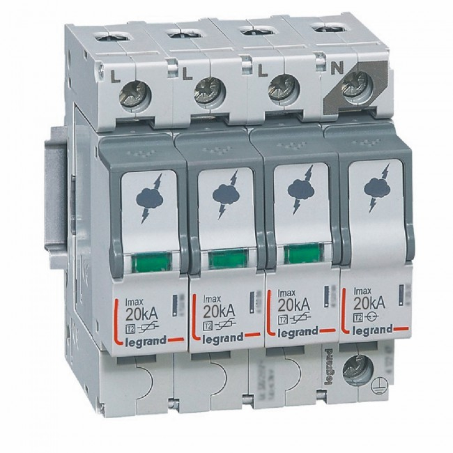 Descarcator supratensiune SPD T2 20kA 3P+N dreapta Legrand 412227 [1]