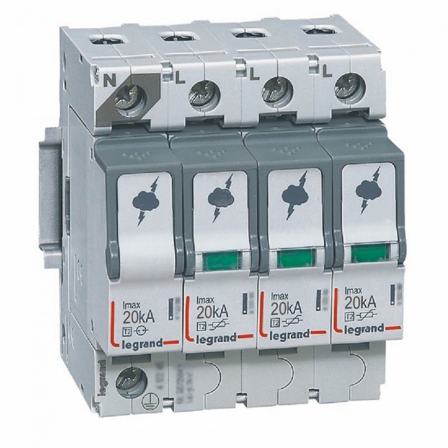 Descarcator supratensiune SPD T2 20kA 3P+N stanga Legrand 412225 [1]
