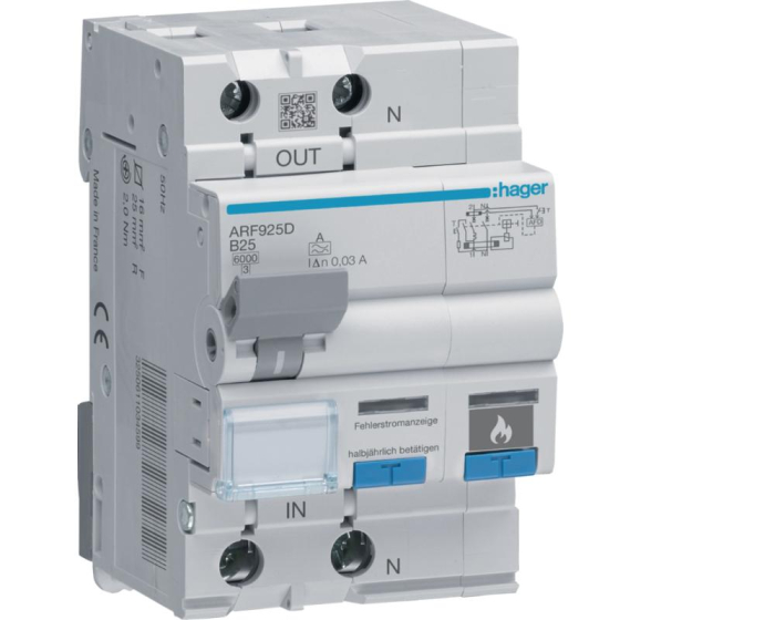Diferential RCBO+AFDD 1P+N 25A B 30mA 6KA tip A Hager ARF925D [1]