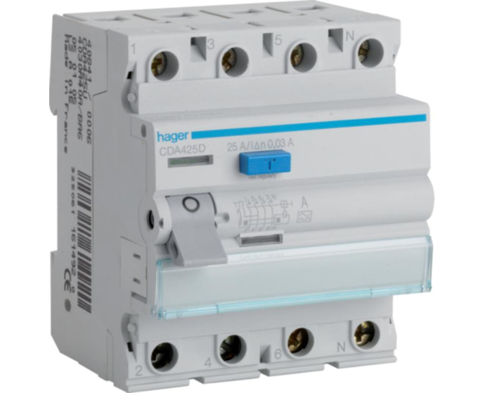 Diferenţial RCCB 25A 3P+N 30mA 6Ka tip A Hager CDA425D [1]