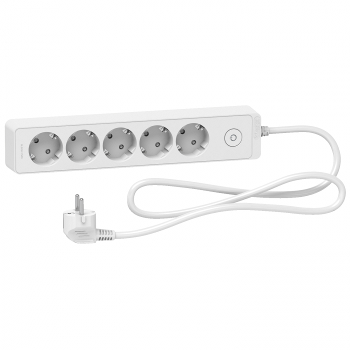 Prelungitor 5x2P+E +intrerupator cablu 1,5m alb Schneider ST9451W [1]