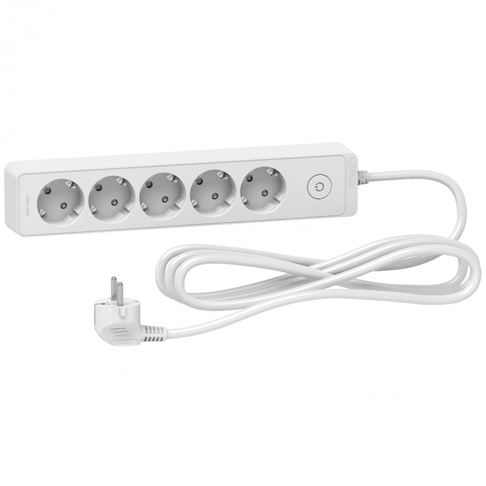 Prelungitor 5x2P+E +intrerupator cablu 3m alb Schneider ST9453W [1]