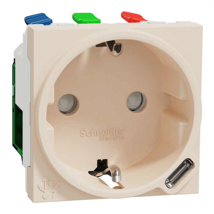Priza schuko 2M protectie copii + USB tip C Schneider Noua Unica bej NU301744 [1]