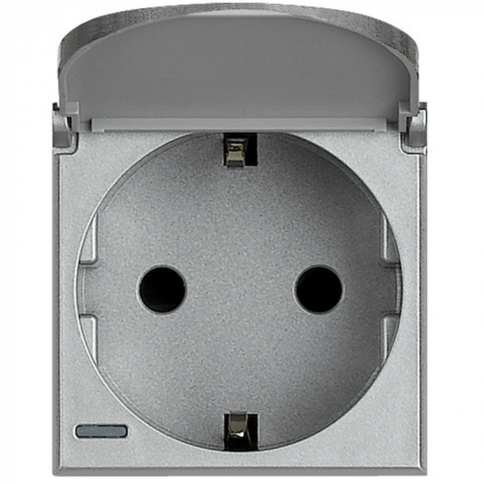 Priza schuko cu capac Axolute Bticino 2M iluminabila aluminiu HC4141PW [1]