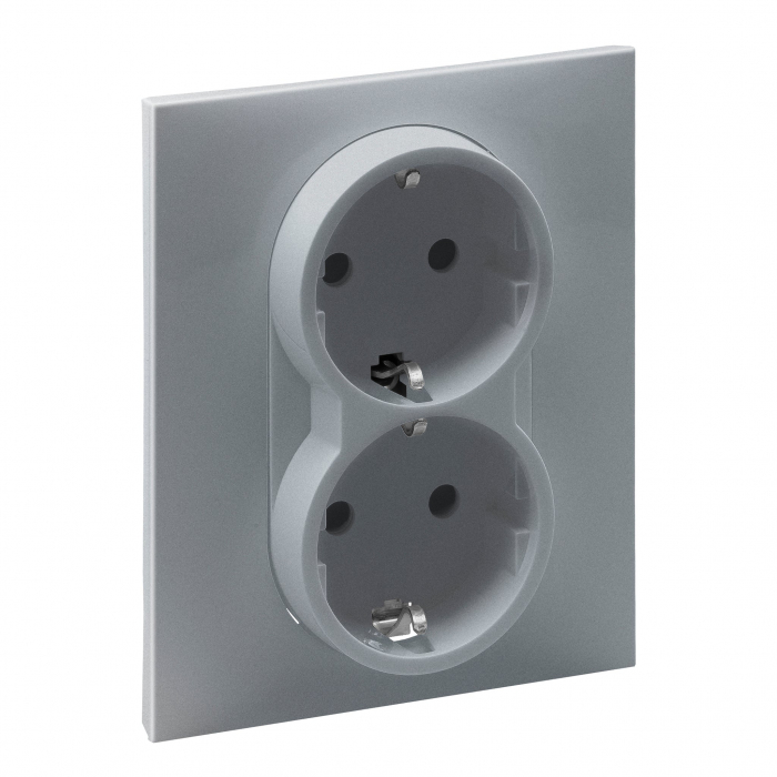 Priza schuko dubla 2X2P+T protectie copii Legrand Suno aluminiu 721326 [1]