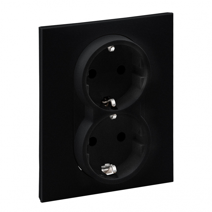 Priza schuko dubla 2X2P+T protectie copii Legrand Suno negru 721426 [1]