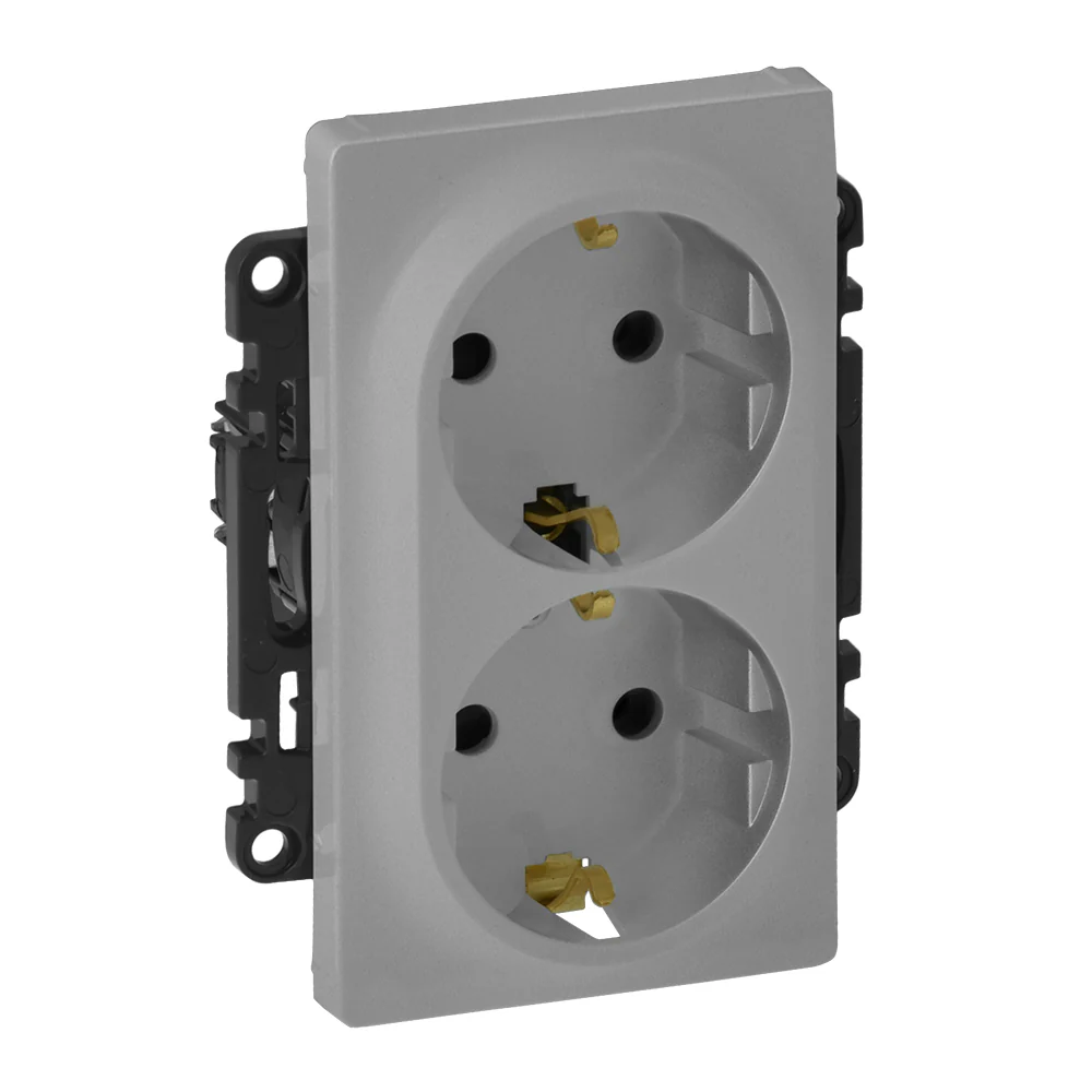 Priza schuko dubla protectie copii Legrand Valena Life aluminiu 753326 [1]