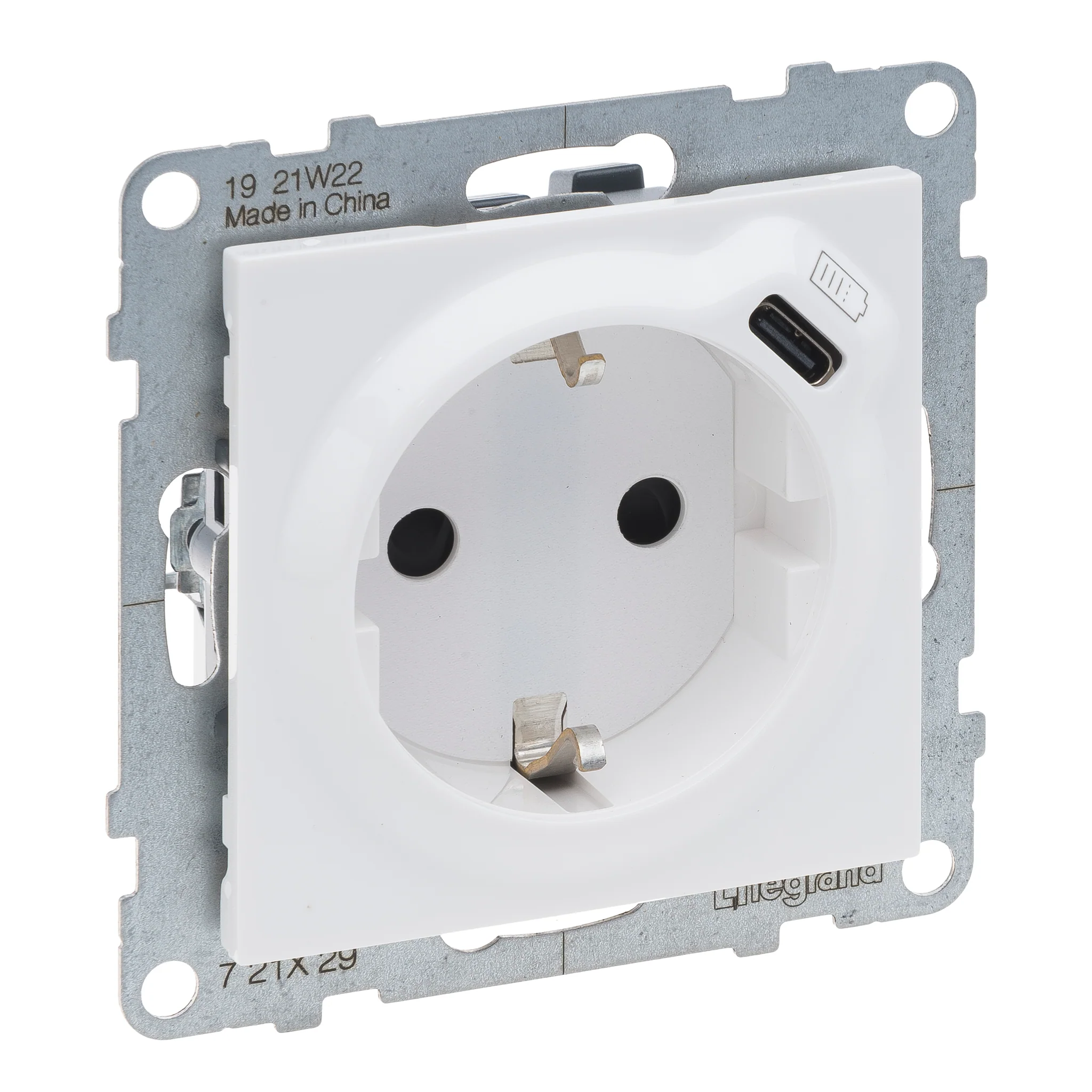 Priza schuko simpla 2P+T cu USB tip C Legrand Suno alb 721129 [1]
