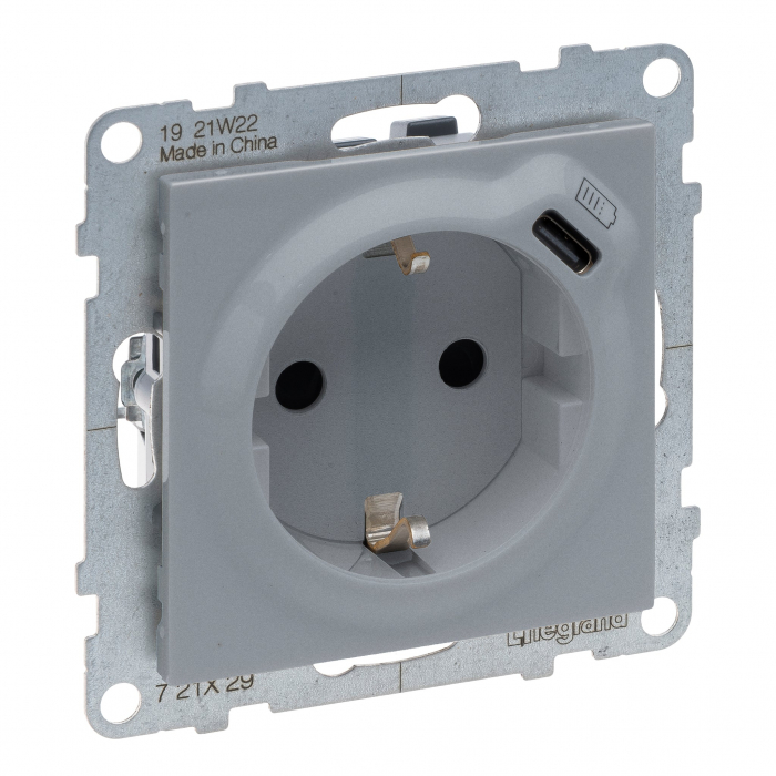 Priza schuko simpla 2P+T cu USB tip C Legrand Suno aluminiu 721329 [1]
