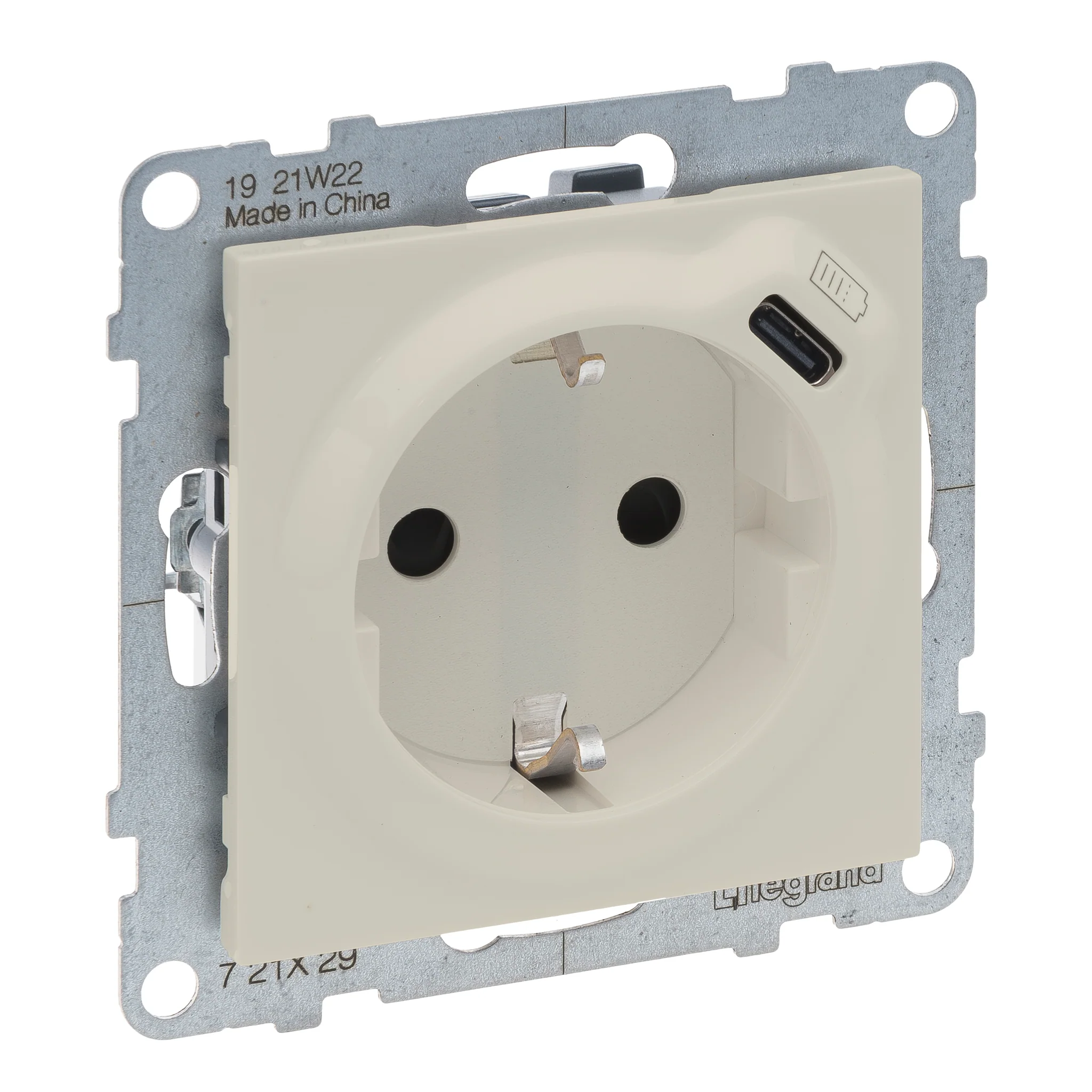 Priza schuko simpla 2P+T cu USB tip C Legrand Suno ivoar 721229 [1]