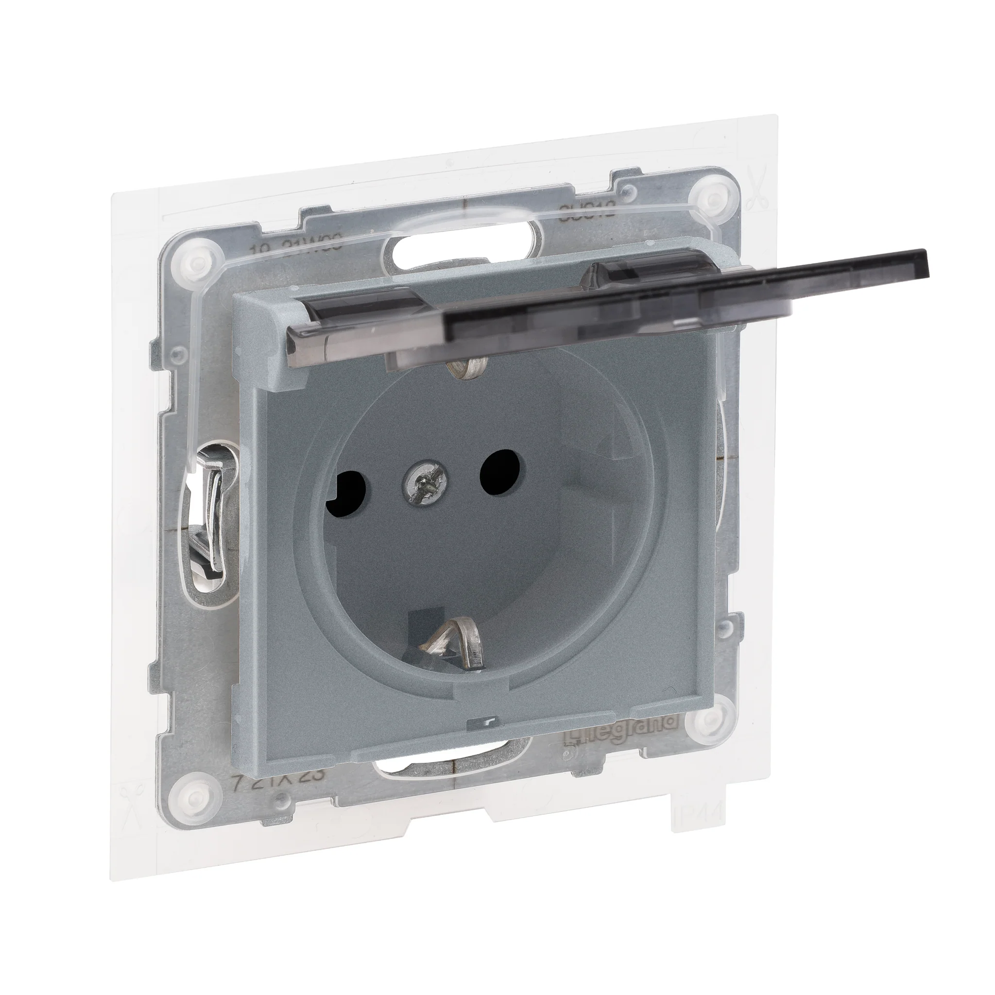 Priza schuko simpla cu capac 2P+T IP44 Legrand Suno aluminiu 721323 [1]