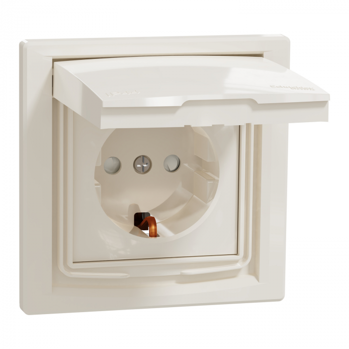 Priza simpla schuko cu capac IP44 Schneider Asfora crem EPH3100323 [1]