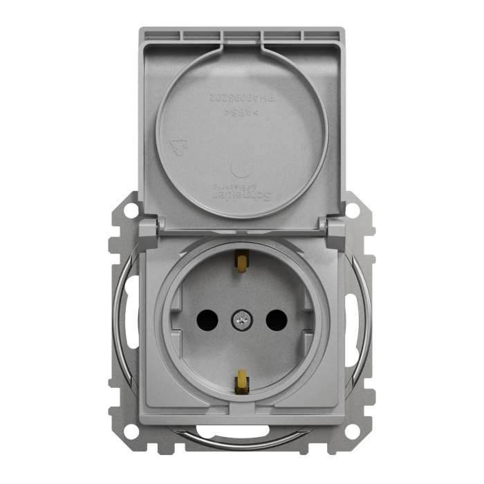 Priza simpla schuko cu capac si protectie copii Schneider Sedna aluminiu SDD113023 [2]