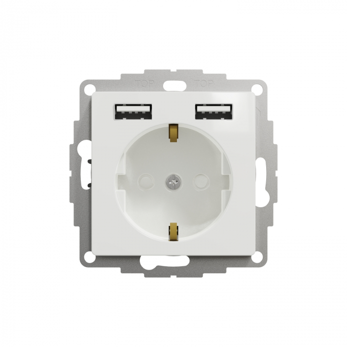 Priza simpla schuko cu USB tip A+A si protectie copii Schneider Sedna alb SDD111052 [2]