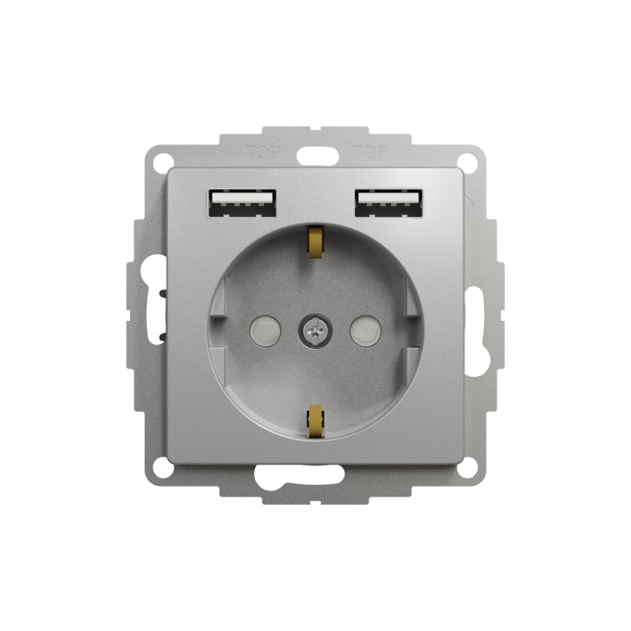 Priza simpla schuko cu USB tip A+A si protectie copii Schneider Sedna aluminiu SDD113052 [2]