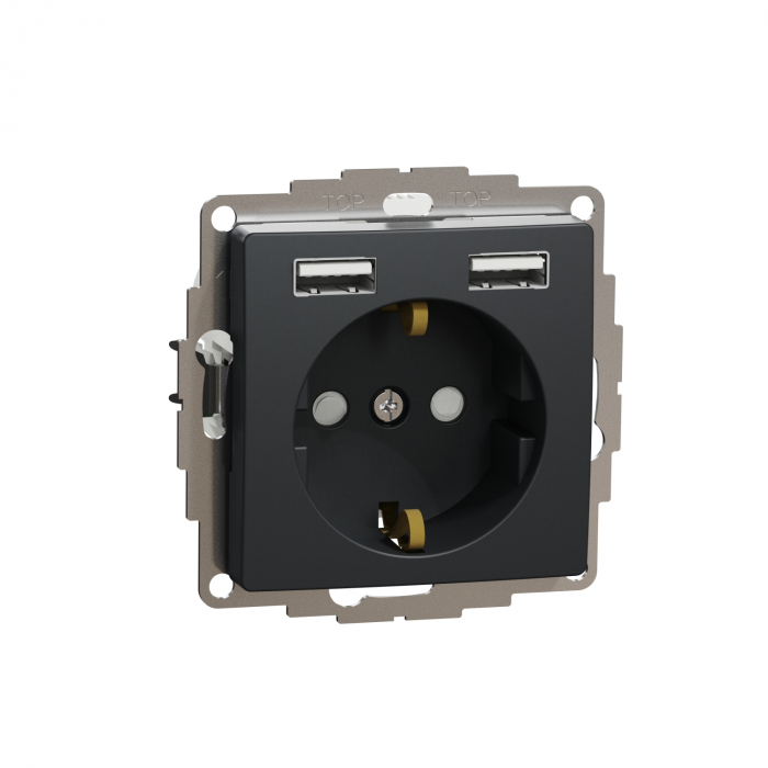Priza simpla schuko cu USB tip A+A si protectie copii Schneider Sedna antracit SDD114052 [1]