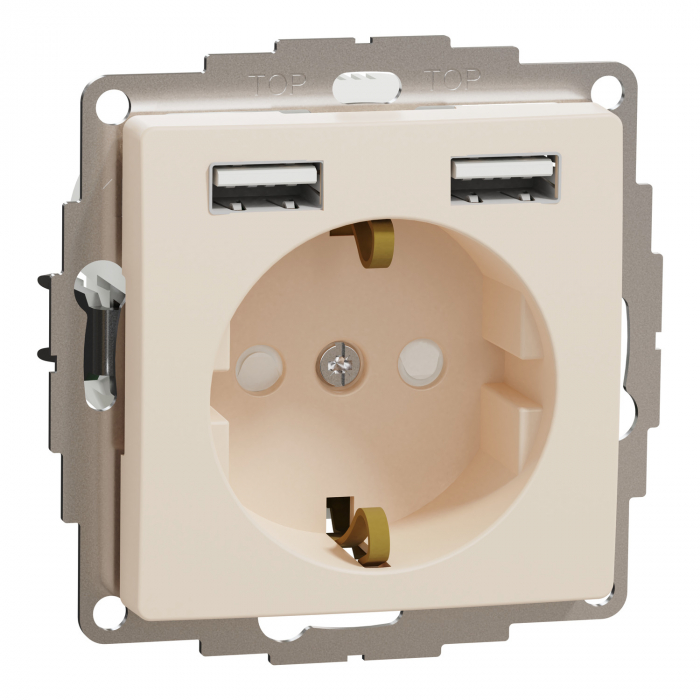 Priza simpla schuko cu USB tip A+A si protectie copii Schneider Sedna bej SDD112052 [1]