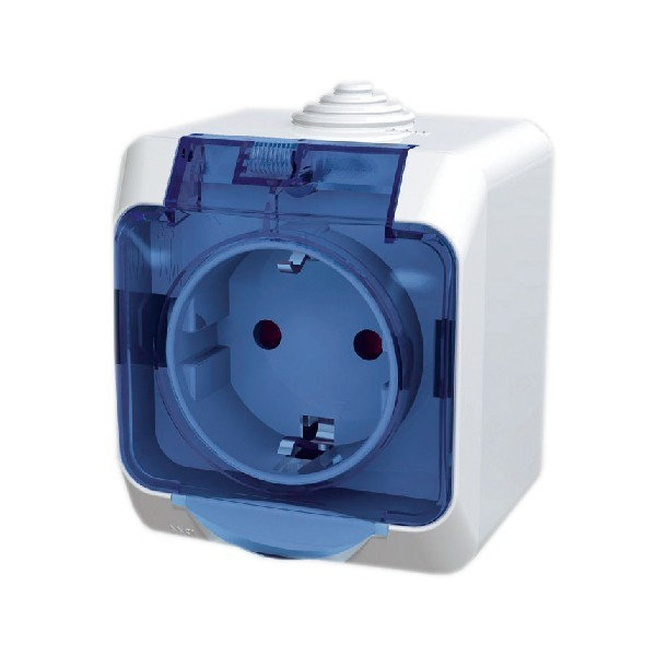 Priza simpla schuko PT IP44 capac albastru Schneider Cedar alb WDE000543 [1]