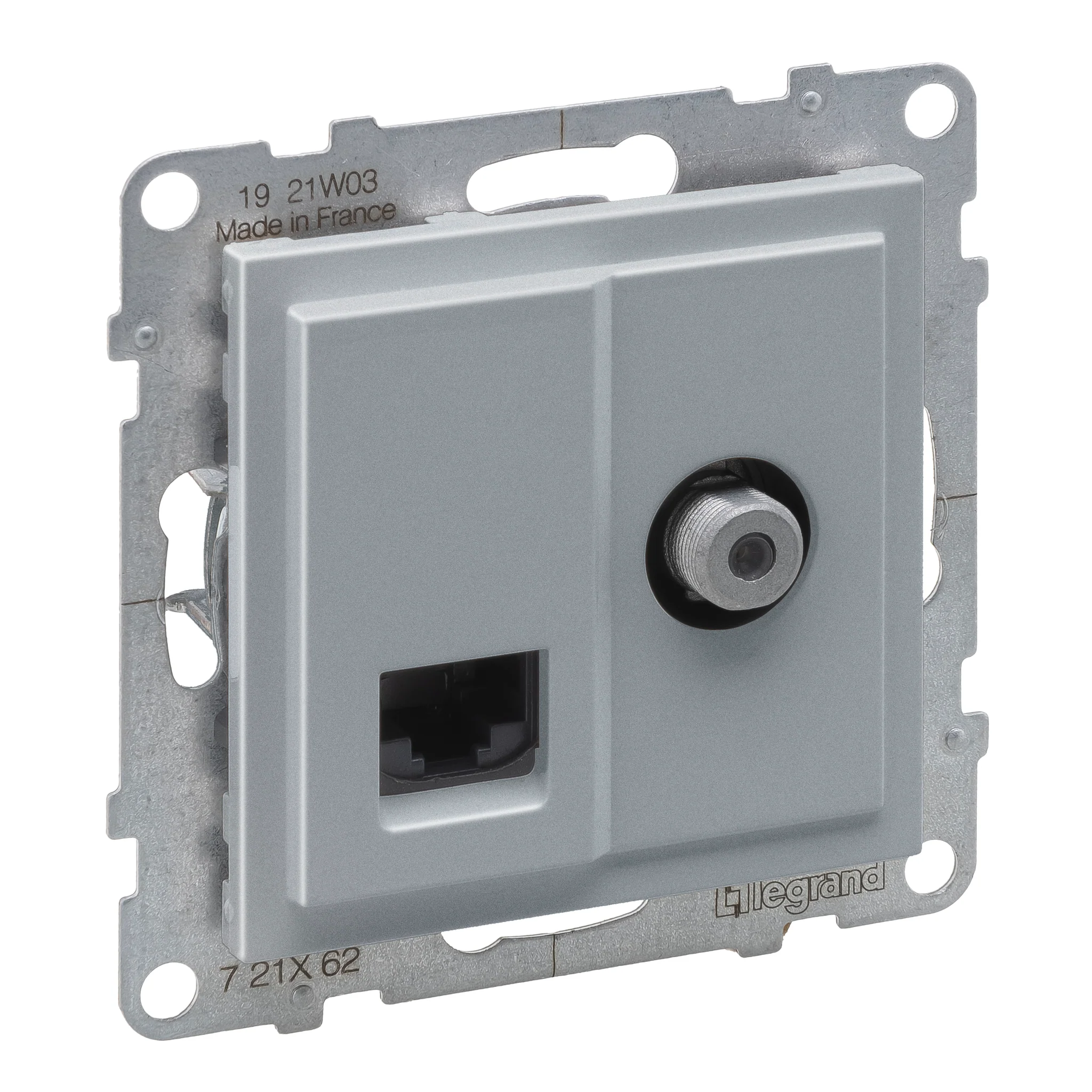 Priza TV de capat tip F + RJ45 UTP CAT6 Legrand Suno aluminiu 721362 [1]