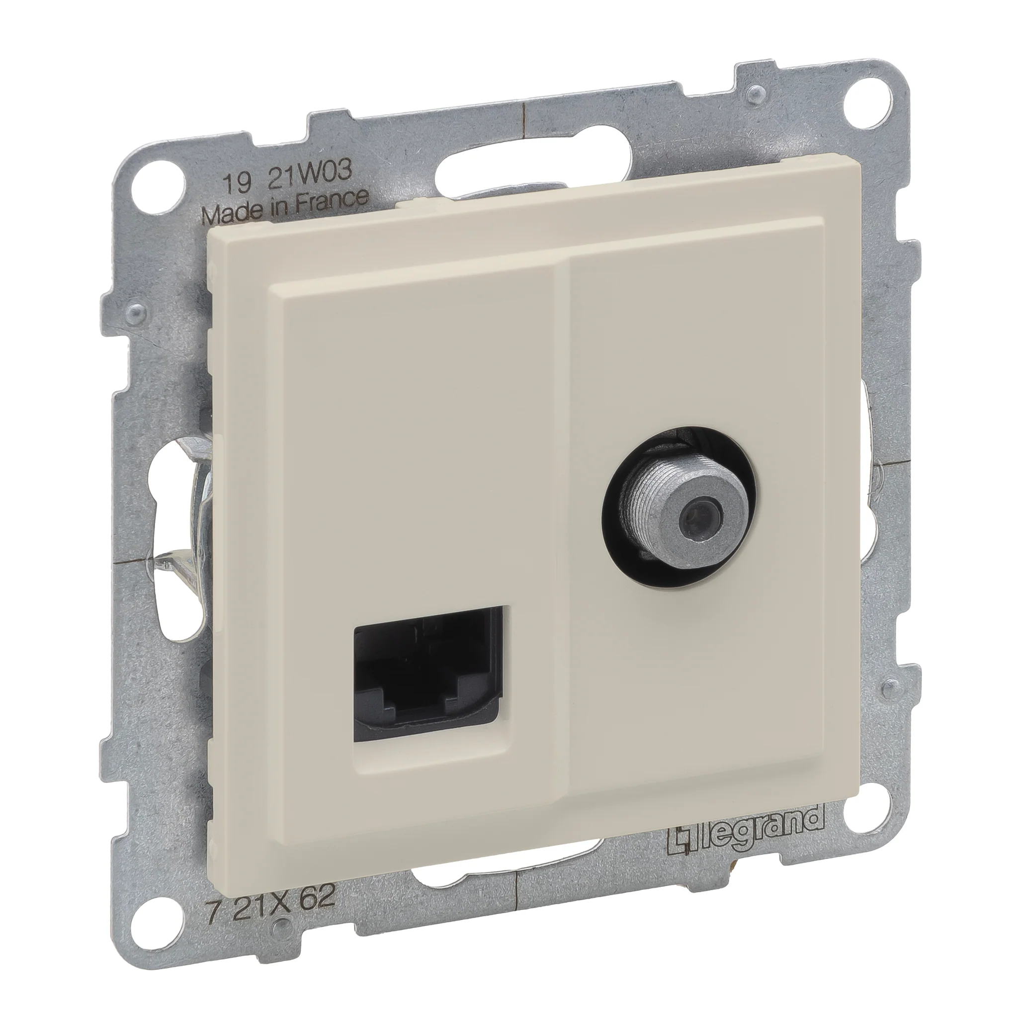 Priza TV de capat tip F + RJ45 UTP CAT6 Legrand Suno ivoar 721262 [1]