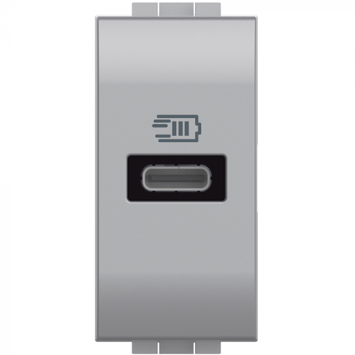 Priza USB 1M Tip C 5-9-12V Living Light Bticino aluminiu NT4192C [1]