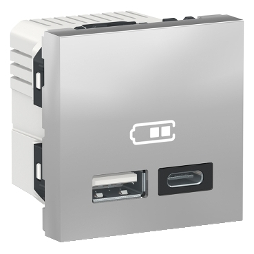 Priza USB tip A + C 2M 2.4A 12W Schneider Noua Unica aluminiu NU301830 [1]