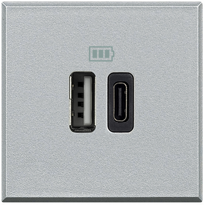 Priza USB tip A+C dubla 5V 3000mA Axolute Bticino 2M aluminiu HC4287C2 [1]
