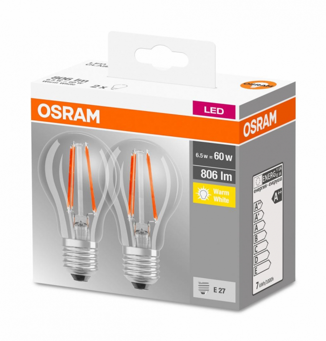 Set 2 becuri A60 LED 7W 806lm 2700K E27 Osram 4052899972018 [2]