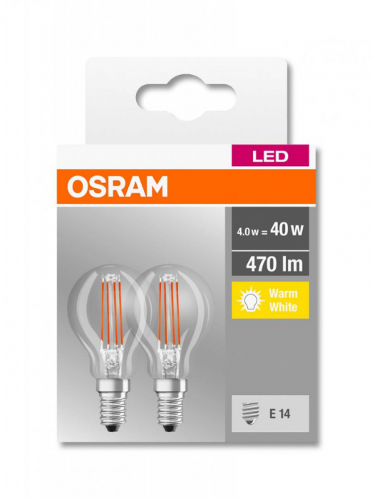 Set 2 becuri P40 LED 4W 470lm 2700K E14 Osram 4058075803954 [2]