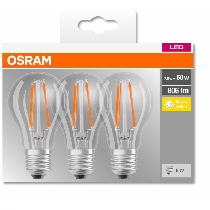 Set 3 becuri A60 LED 7W 806lm 2700K E27 Osram 4058075819290 [2]
